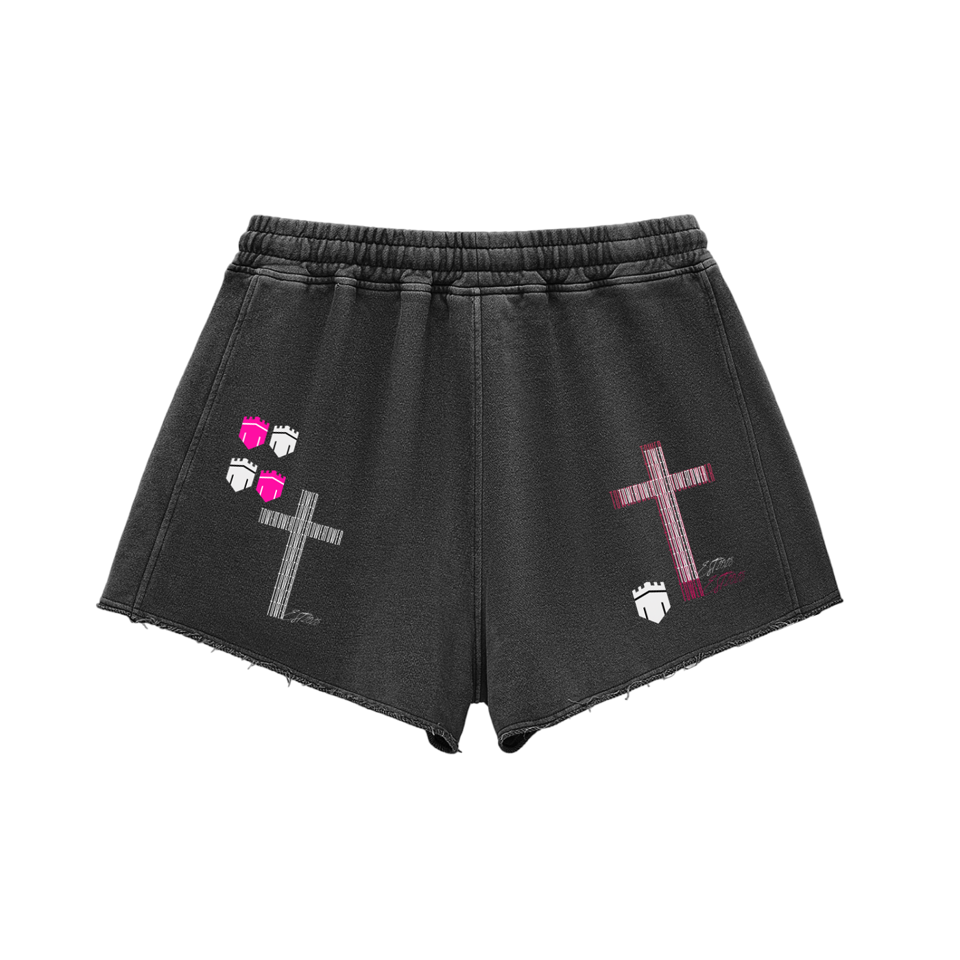 Snow Washed Raw Edge Drawstring Shorts