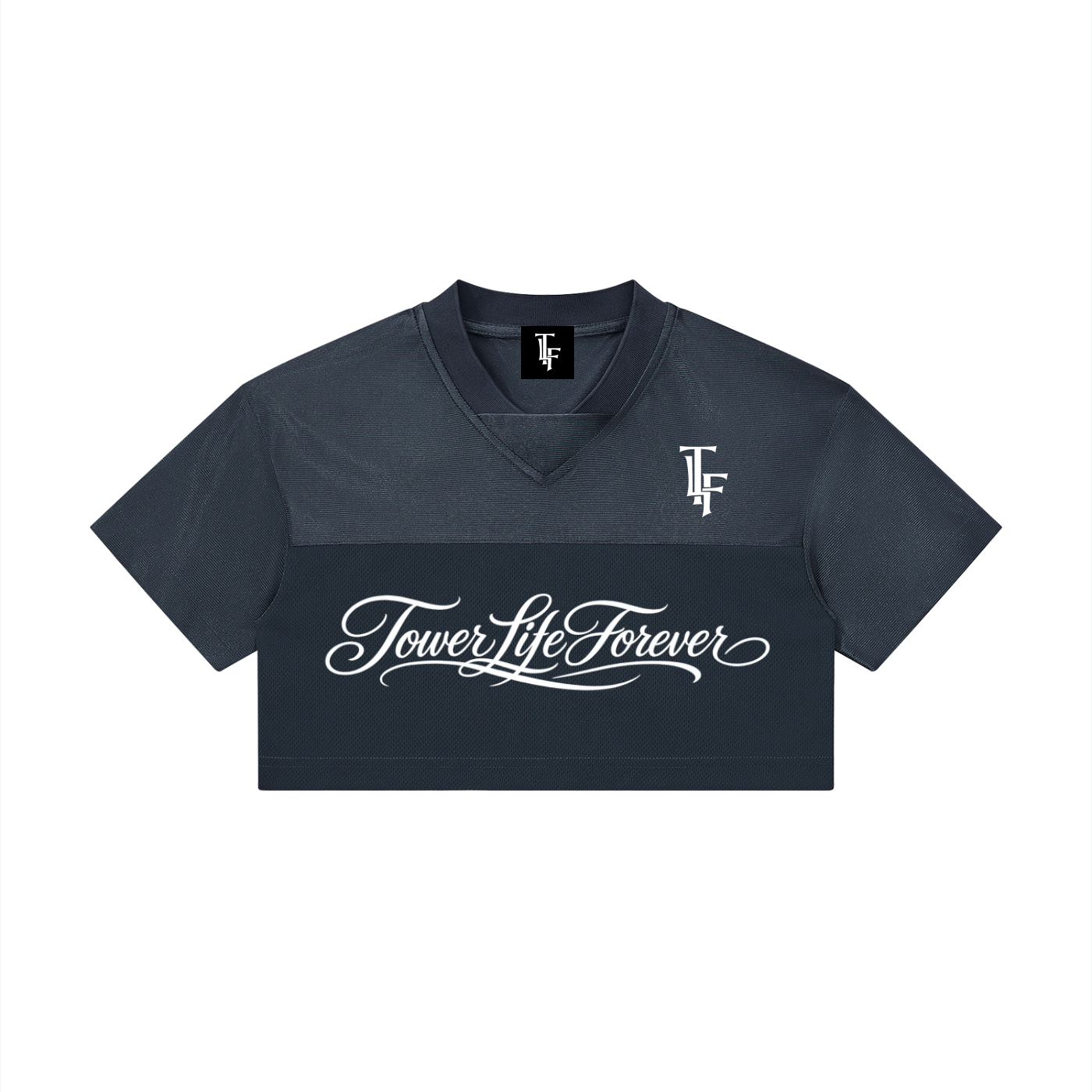 TowerLifeForever Cropped Paneled V-Neck Jersey