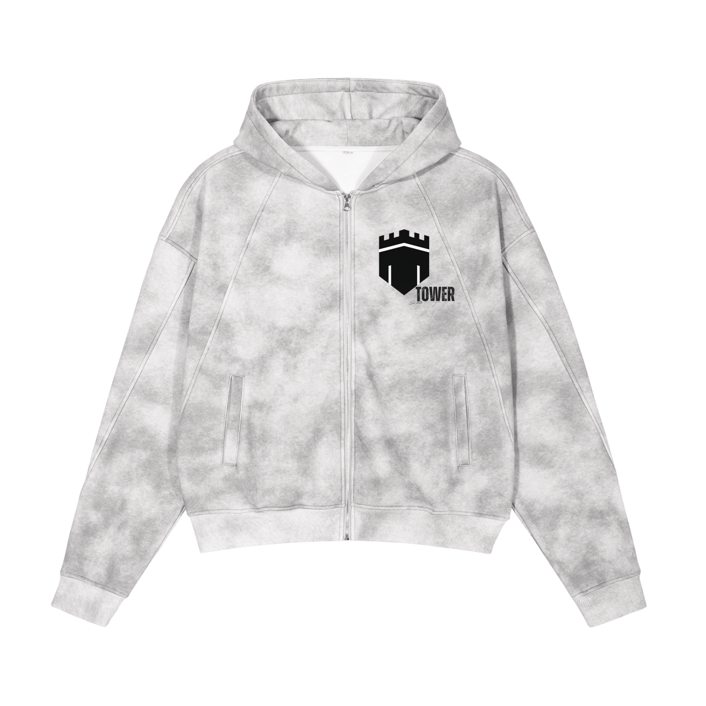 Dirty Washed Boxy Zip-up Tower Hoodie
