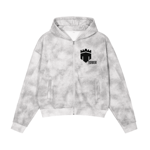 Dirty Washed Boxy Zip-up Tower Hoodie