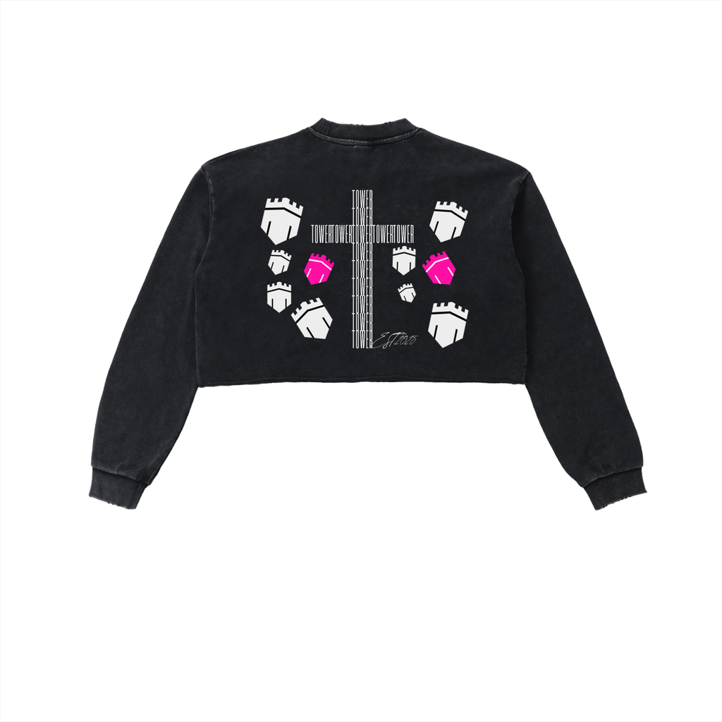Snow Washed Raw Edge Cropped Sweatshirt