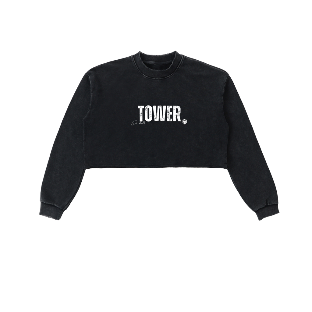 Snow Washed Raw Edge Cropped Sweatshirt